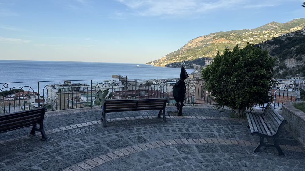 A panoramic terrace over the sea on the lemon terraces path near Minori